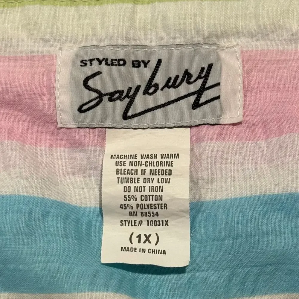 Vintage Nightgown Cottagecore Coquette Fairy Grandma Retro Zip Stripe Rainbow 1X